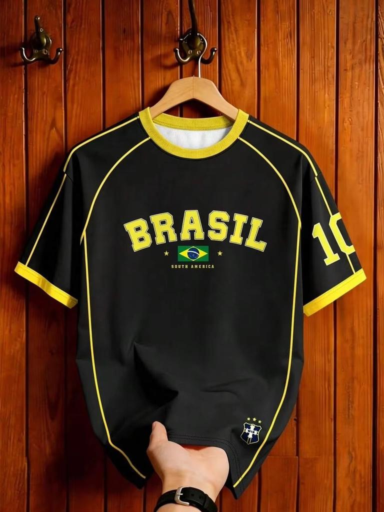 Maglietta da Calcio del Brasile Maglia da Calcio Stampa Retro Traspirante Asciugatura Rapida Allenamento Fan Sport Manica Corta Top Magliette Abbigliamento Chic