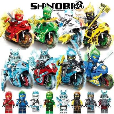Children's Mirage Series Temple Boys Motorcycle Assembling Building Block Lloyd Kai Kou Minifigures with Weapons Toys
