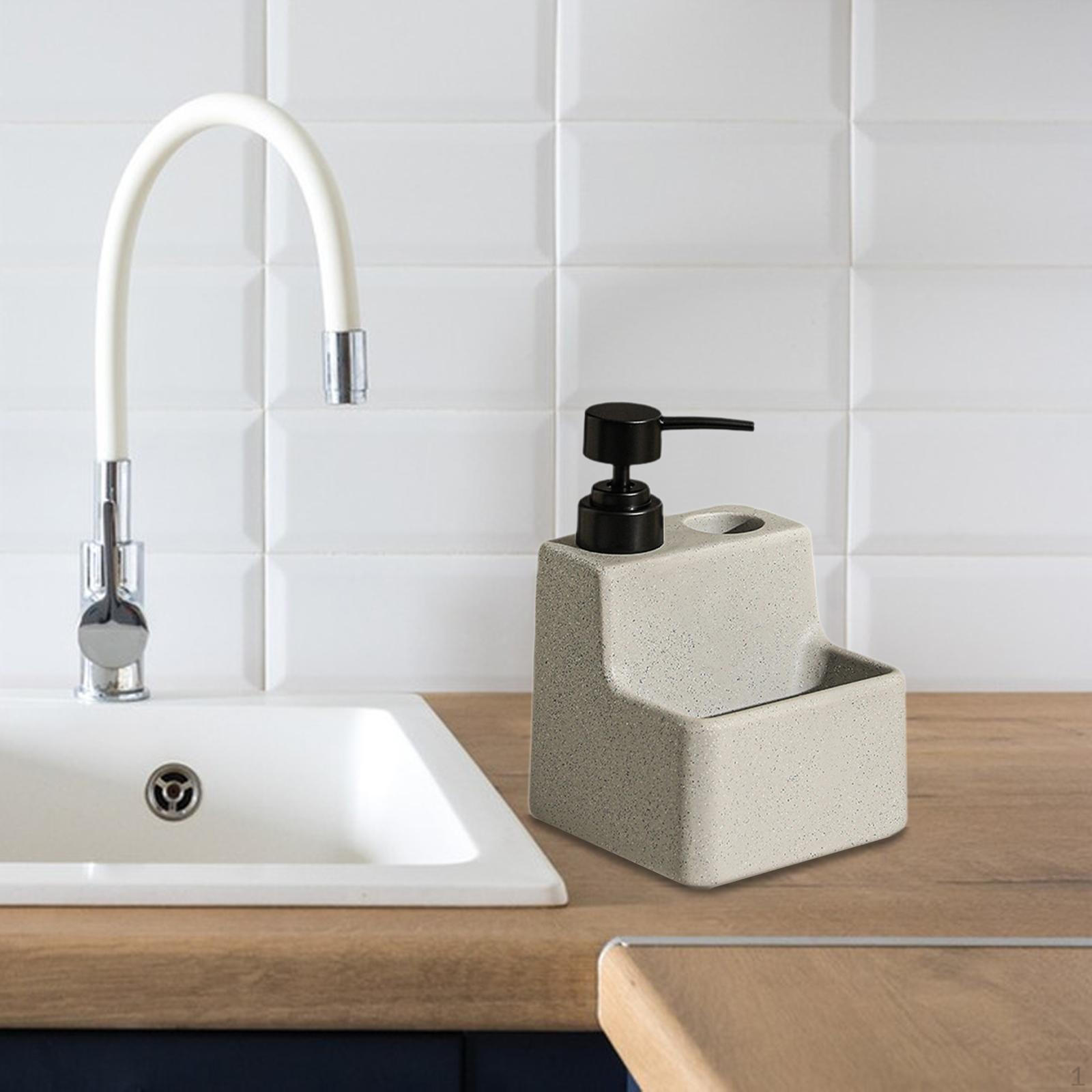 

Дозатор мыла с подставкой для губки Портативный 2 в 1 Керамический для туалетной комнаты отеля Столешница ресторана серый