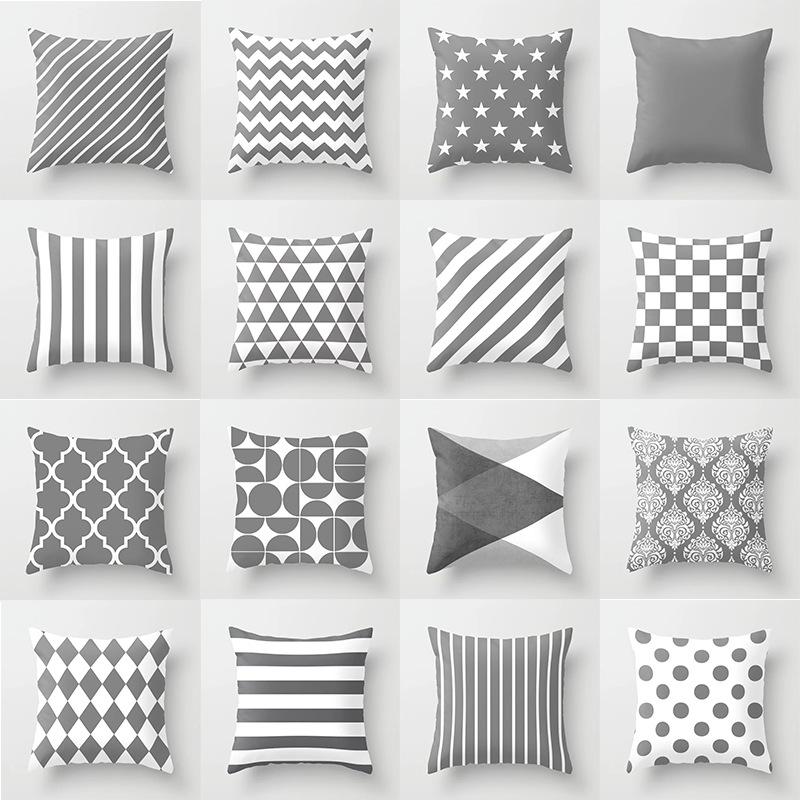 Modern Simple Gray Geometric Peach Leather Velvet Pillowcase Summer Sofa Home Office Cushion Pillowcase