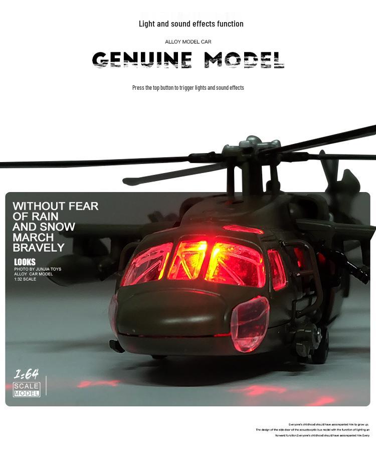 Huayi Black Hawk Helicopter Alloy Model Military Fighter Toy for Kids