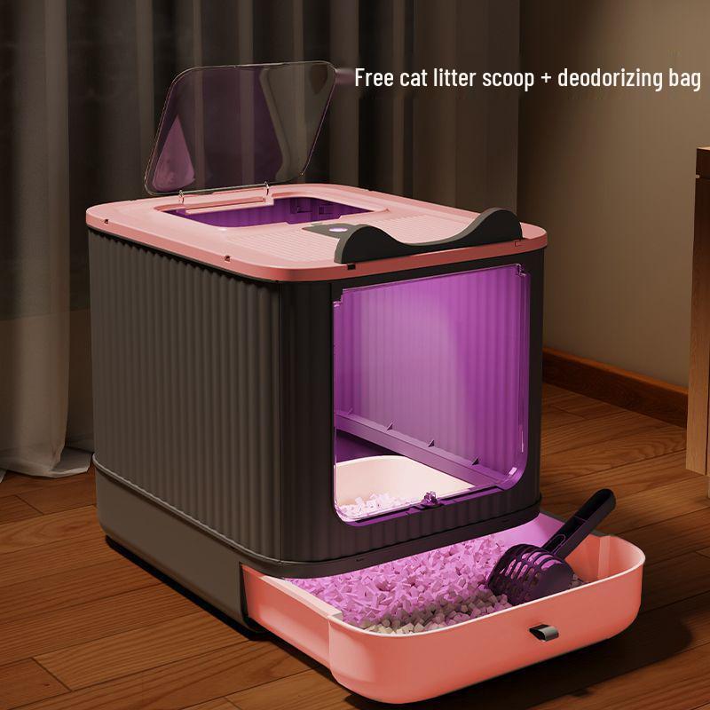 Super Large Anti-Leak Cat Litter Box with Sterilization, Top-Entry, Deodorizing, and Splash-Proof Features - Fully Enclosed.