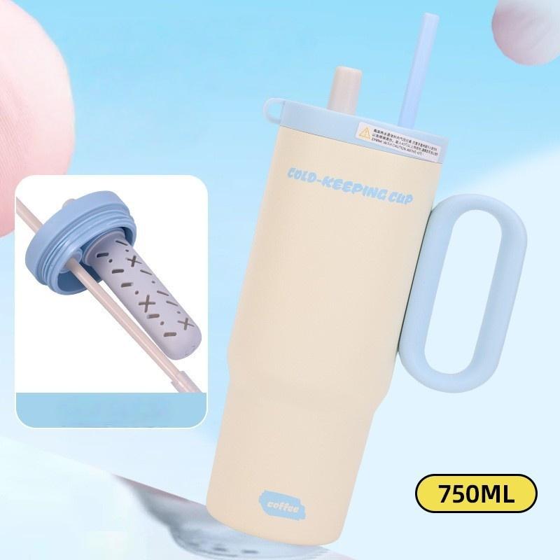 

1Pcs 750Ml Large Capacity Coffee Cup Portable Water Cup With Straw 316 Stainless Steel Insulated Cup Cold & Hot Retention A3