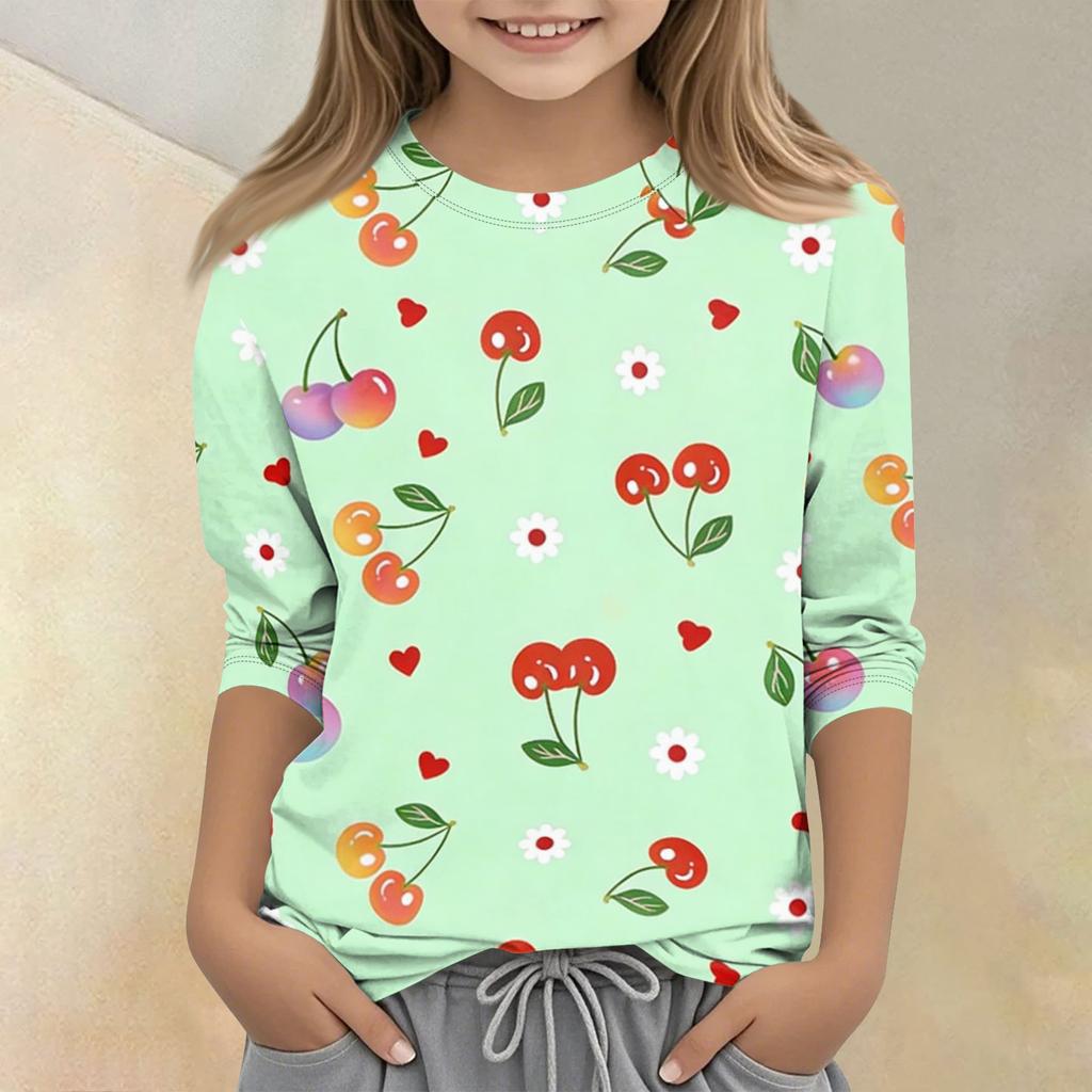 Children's Printed Round Neck Seven Quarter Sleeve Casual T-shirt