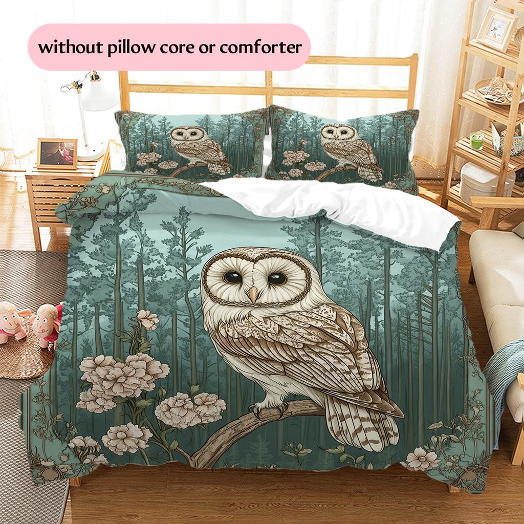 Eule auf Ast Muster Bettwäsche Quilt Set Heimdekoration Geschenk (1 Bettbezug + 2 Kissenbezüge, ohne Füllung)
