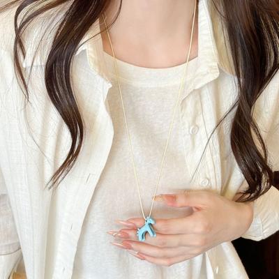 Colar com Pingente de Cavalo 3D Esmaltado Mini Amuleto de Cavalo Colar Cavalo Fofo Colar Longo Cavalo Presente