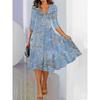 Women's Fashion Spring Fall Flower Pattern Print 3/4 Sleeves V-Neck Middle Waistline Casual Dresses