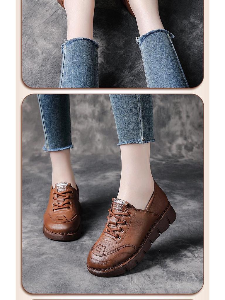 Women's Genuine Leather Retro Wedge Shoes - Comfortable Cowhide Soft Sole, Ideal for Spring and Autumn.