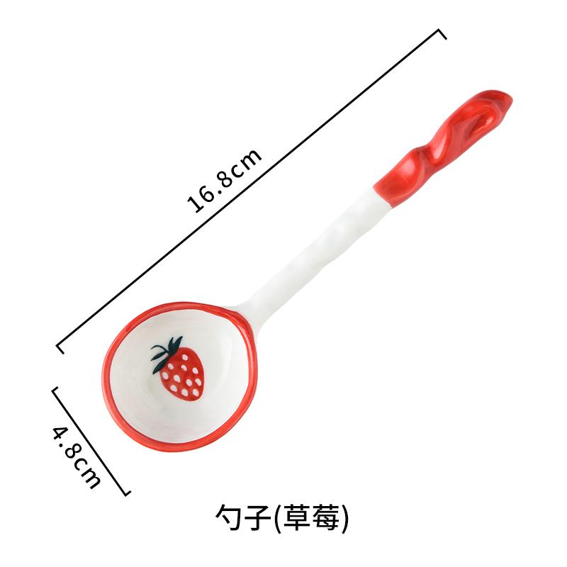 4pcs Ceramic Spoon, Extended Handle Soup Spoon, Noodle Spoon, Cartoon Creative Ladle