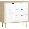 Sideboard, Door, 3 Drawers, Adjustable Shelf, 80 x 35 x 77 cm, White and Oak
