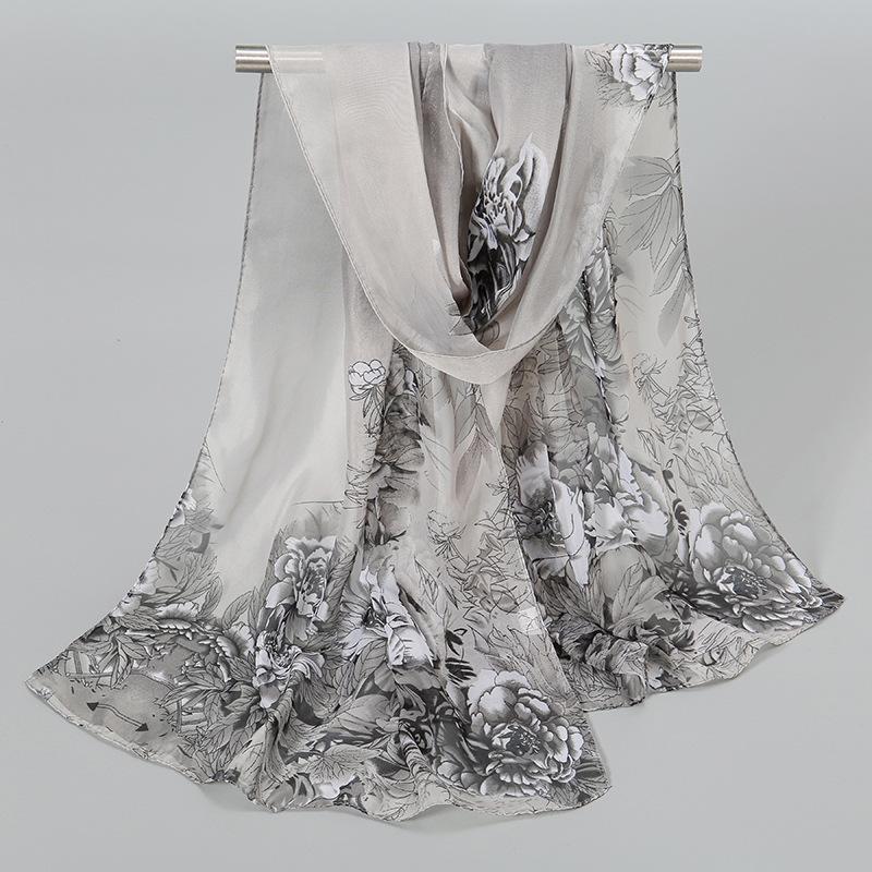 

Популярный шелковый шарф с пионами Новая весна и лето Высококачественный шифоновый принт Пряжа Солнцезащитный 150-50cm