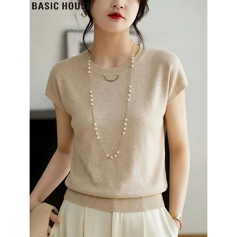 Basic House Women s Ice Silk Knit Short Sleeve T-Shirt S