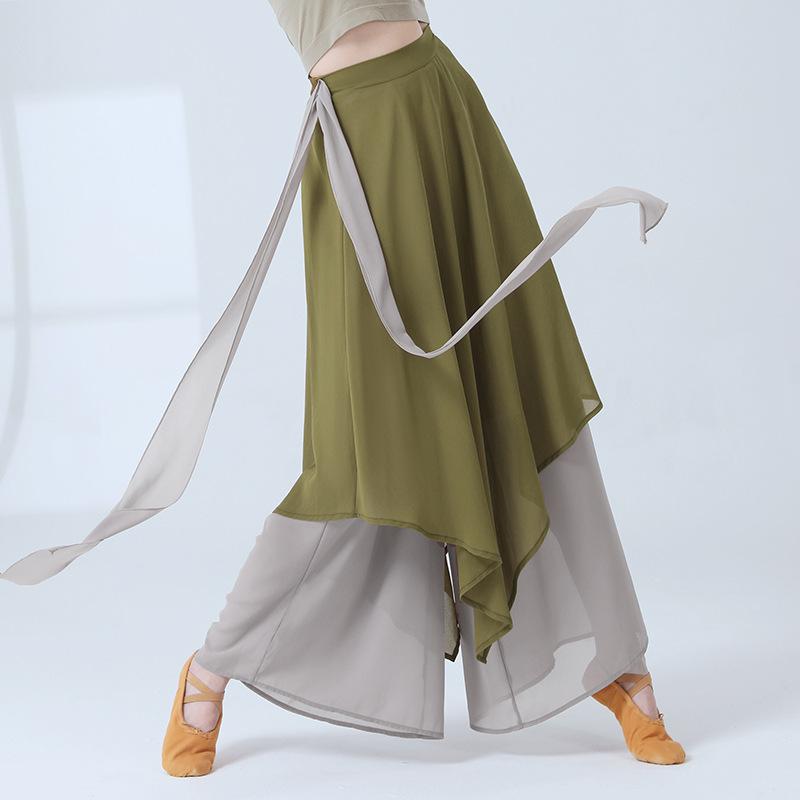Klassische Tanzhose Tänzerin Übung Performance Chinesisches Chiffon Flatterndes Weites Locker fallendes Rock Culotte Weites Bein Locker Fließendes Kostüm