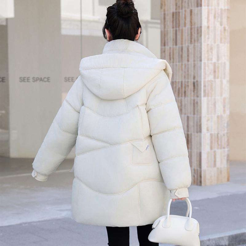 Autumn and Winter Korean Version Hooded Bread Jacket, Thick Down Cotton Jacket, Medium To Long Down Jacket, Loose Outer Jacket, Cotton Jacket