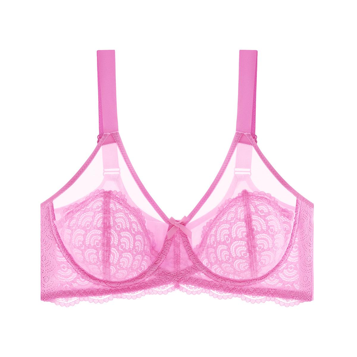 

Adjustable Plus Size Lace Bra: Supportive Memory Wire, Slimming Effect 40F рожевий