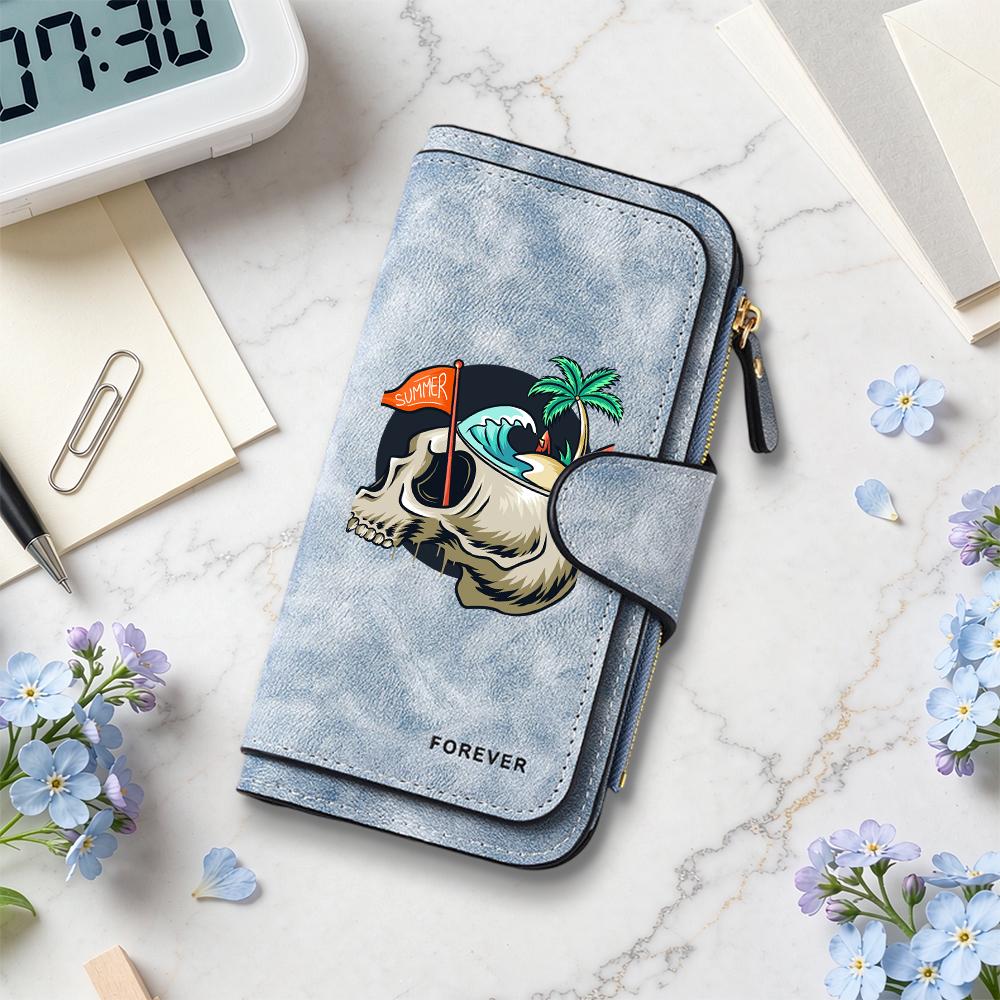 Summer Skull Pattern Long Wallet Forever Style Card Holder Casual Daily Purse