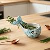 Herb Stripper Bowl Resin Herbal Peeling Bowl with 4 Size Holes Blue Whale Shape Pottery Herb Peeler for Removing Leaves from Thyme Rosemary