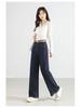 2025 Trendy Women's Wide-Leg Dark Blue Jeans - Spring Straight-Leg Drape Pants