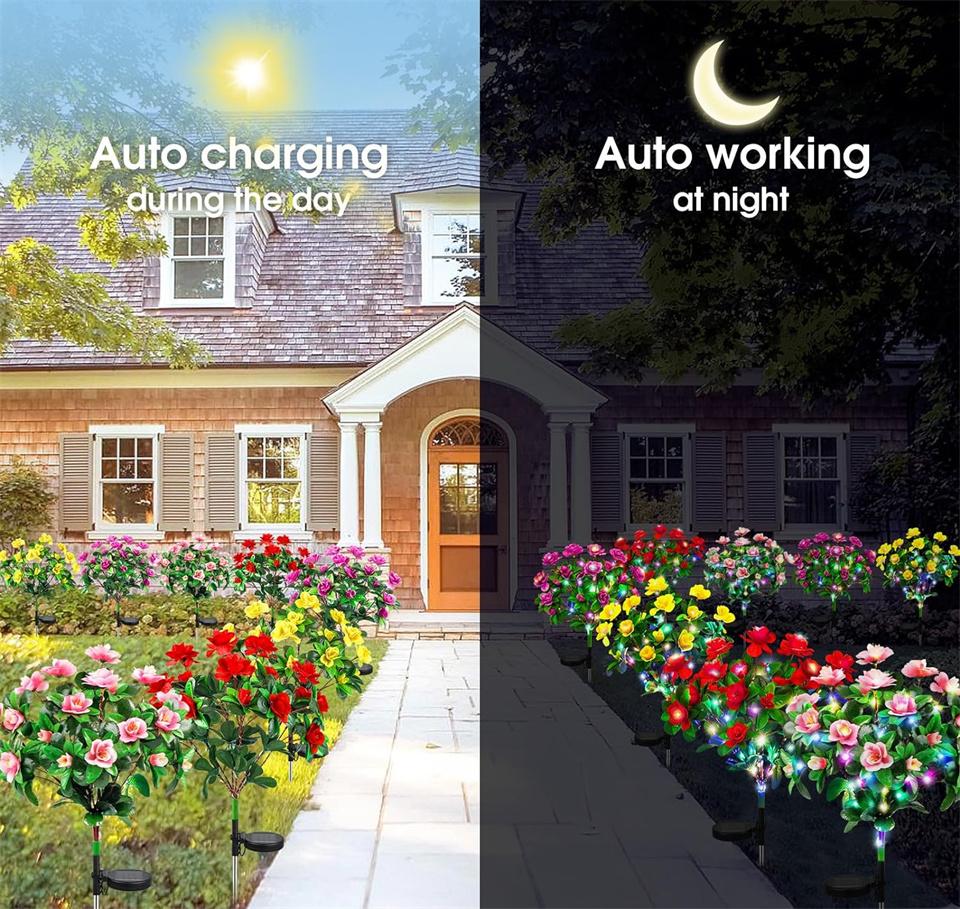 LED Solar Azalea Flowers Garden Lamp Home Decorative Light Landscape Lawn Path Holiday Wedding Lights