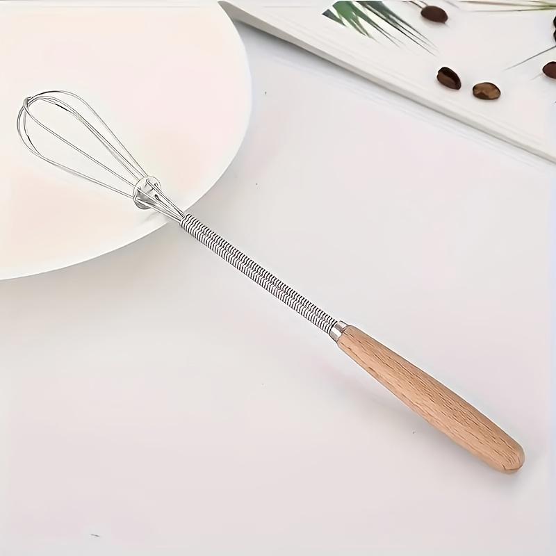 

1pc Stainless Steel Mini Egg Beater with Wooden Handle - Manual Whisk, Milk Frother & Coffee Stirrer for Baking and Mixing 1pc