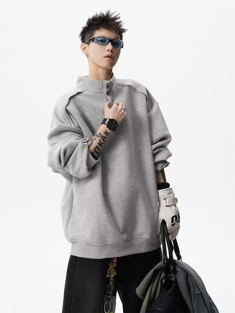 Men's Loose-Fit Streetwear Hoodie: High-End Patchwork Stand-Up Collar, Spring/Autumn Casual Jacket