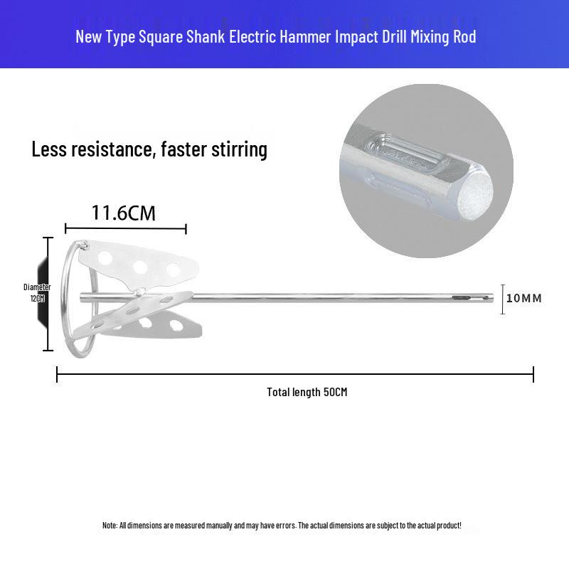 Stainless Steel Mixing Rod for Mortar, Plaster, Putty - Compatible with Hammer Drills