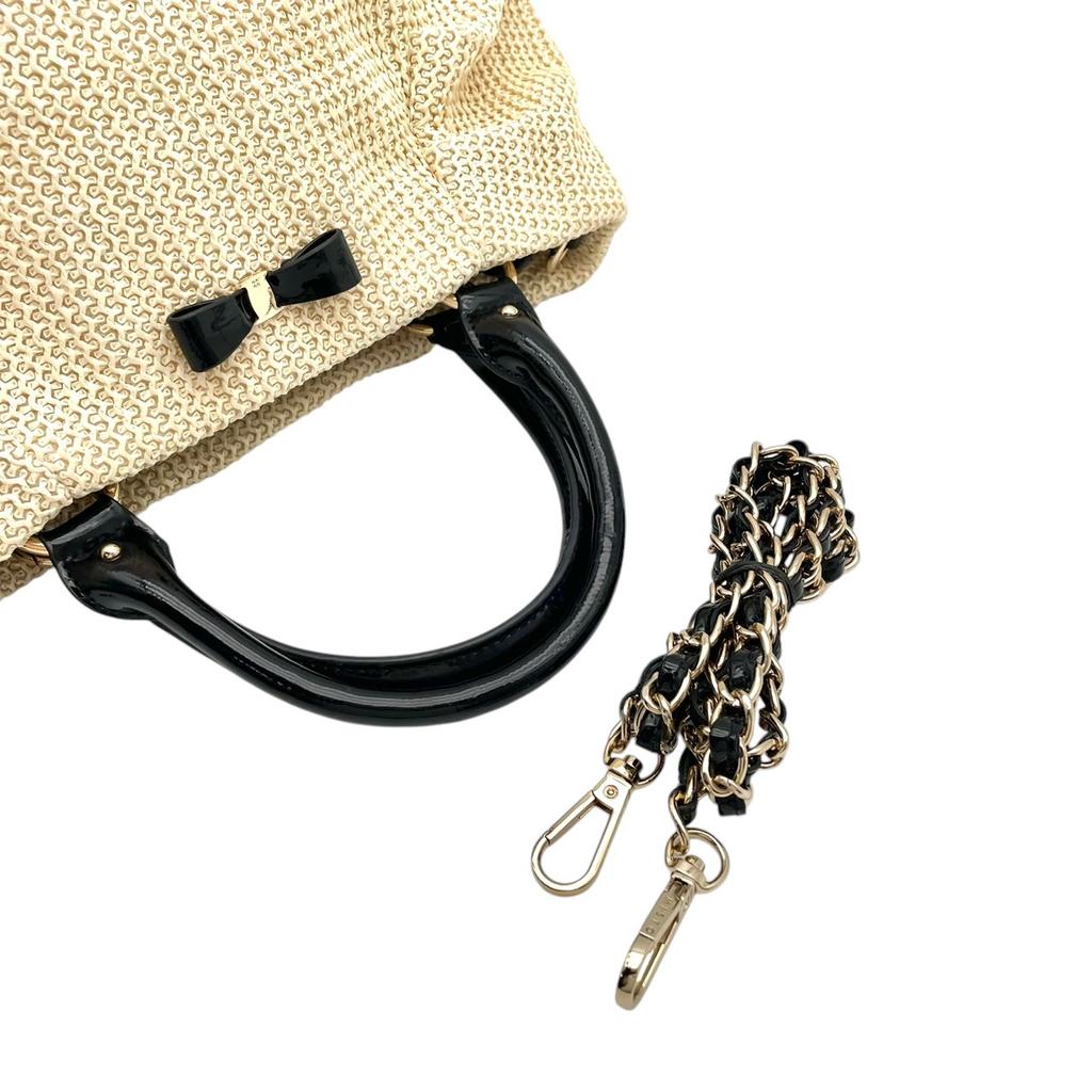 Used ANTEPRIMA 2way handbag RAFIA BOW RAFIA BOWHandbag Ivory/black enamel Women