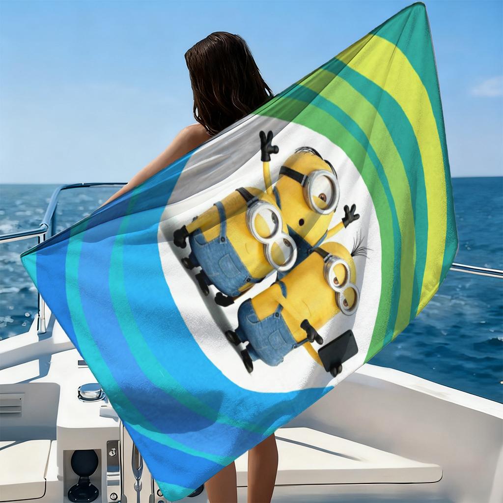 1pc Big-eyed Cute Minions Extra-large Soft Beach Towel Super Absorbency Suitable for Seaside Vacation and pool Gift For Families