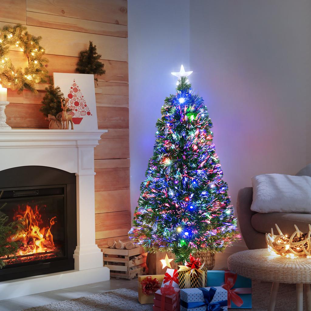 120cm Glasfaser-Weihnachtsbaum Künstlicher Weihnachtsbaum mit 16 LED-Lichtern in 3 Farben und PVC-Zweigen