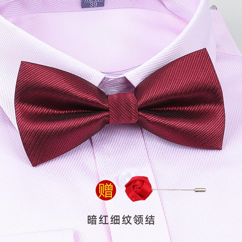 Men'S Korean Banquet Groom Wedding Best Man British Bow Tie Brooch Set Burgundy Bow Red Bow Tie