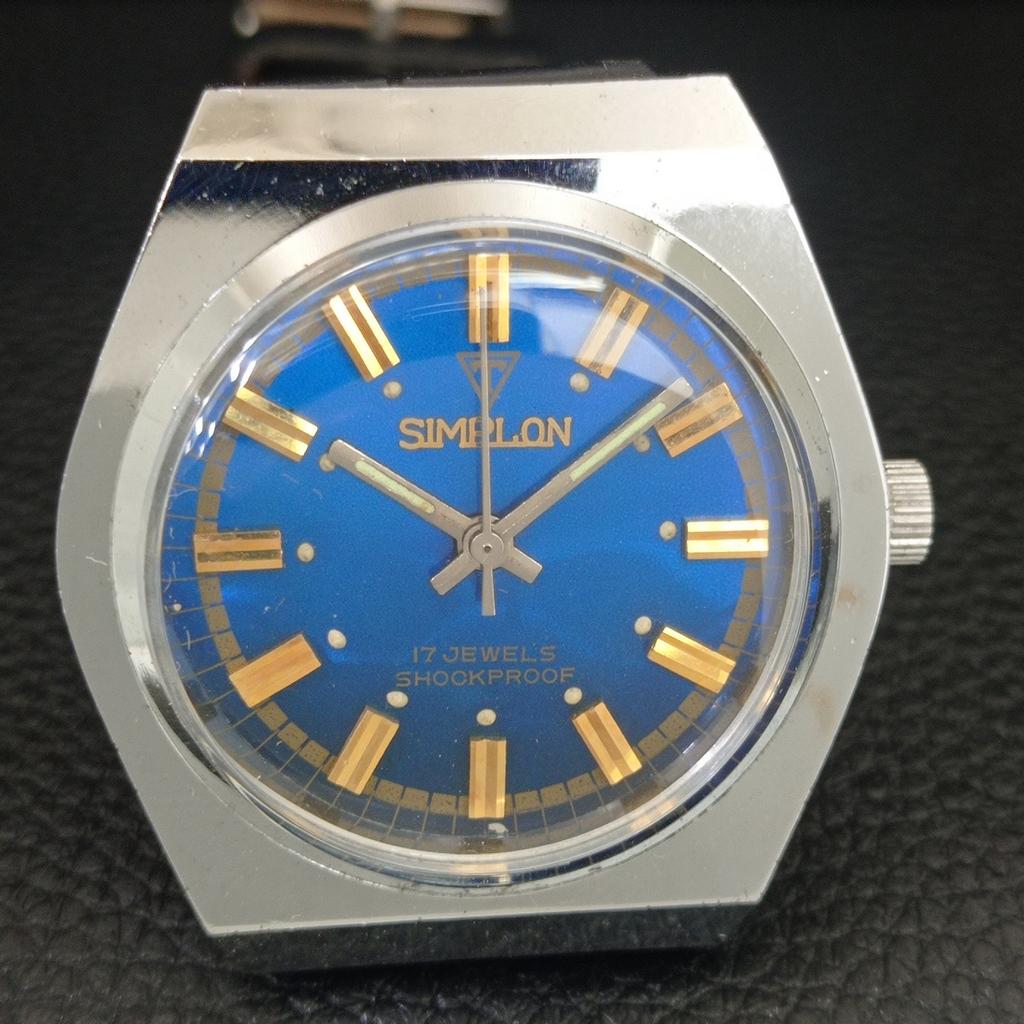 SIMPLON HAND-WINDING VINTAGE SWISS MENS REFURBISHED BLUE DIAL WATCH a704624-1