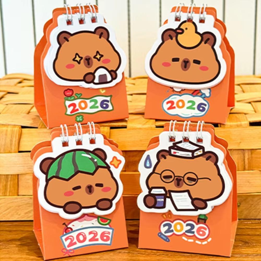 Simple Mini 2026 Desk Calendar Coil Binding Cartoon Desktop Calendar Santa Claus Schedule Planner Desktop Decoration