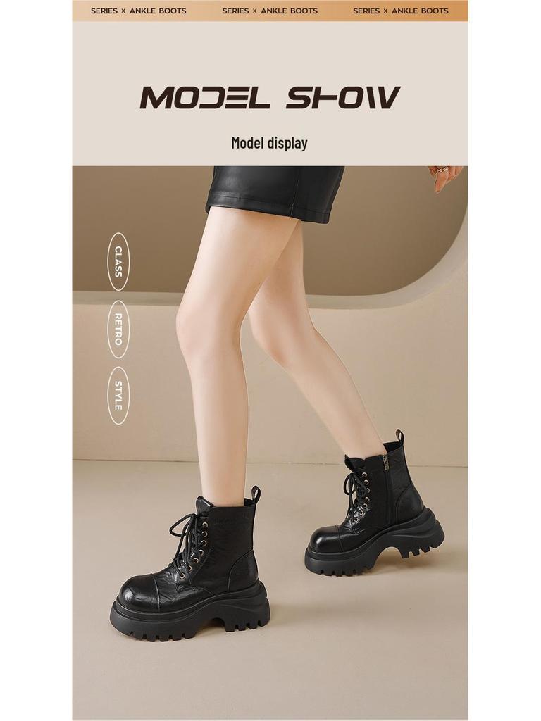 Augusden Women's 2025 Autumn Brown Chunky Heel Platform Ankle Boots - English Style Motorcycle Design