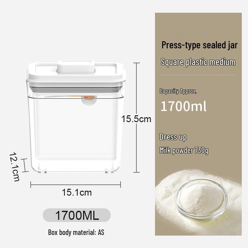 Square Clear Push-Type Storage Jar - Sealable Plastic Container for Kitchen Grains, Candy, and Fruit Powder