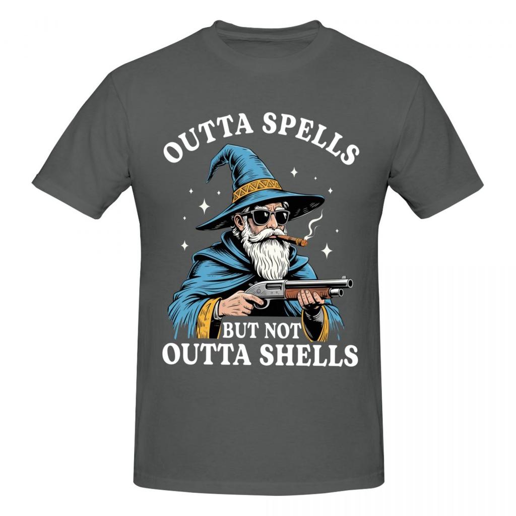 Unisex Funny Wizard Meme Outta Spells But Not Outta Shells Vintage T Shirt Streetwear Cotton T Shirts For Unisex