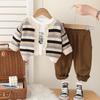 Boys' Long Sleeved 3-piece Set, Autumn and Winter Striped Knitted Jacket, 0-5-Year-old Children's Casual Set