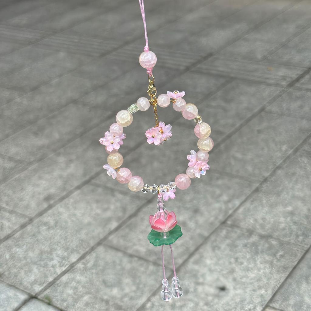 Good Luck Pink Lotus Pendant Charm for Car or Bag - New Chinese Style Jewelry