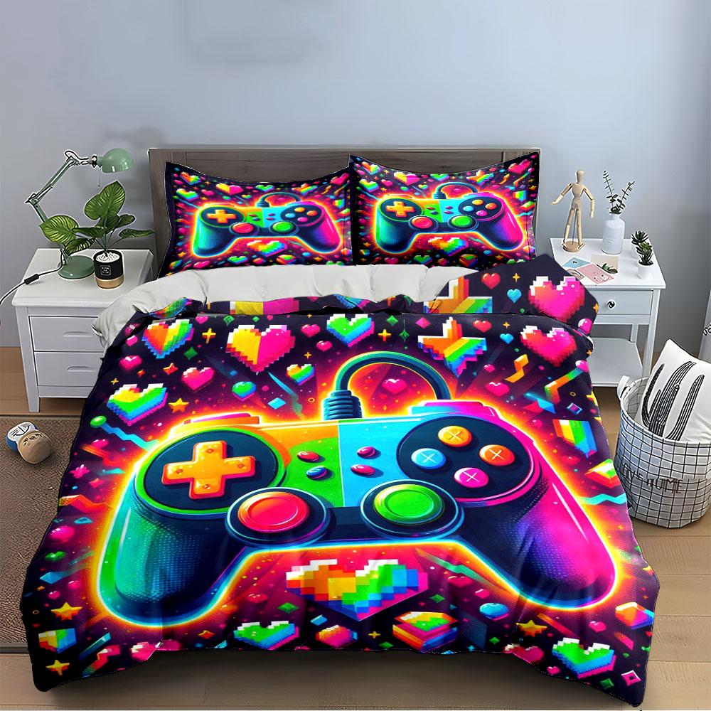 Colorful Gaming Controller Set Bedding Duvet Cover Set Duvet Cover Pillowcases (1 * Duvet Cover 2 * Pillowcases, without duvet insert)