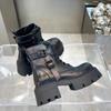 Schwarze Punk-Knöchel-Motorrad-Stiefeletten mit dicken Sohlen, Damen-Schnürstiefel, Frühling, dicker Absatz, Gürtelschnalle, Taschendesigner, klobige Schuhe