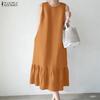 Women Casual Round Neck Summer Sleeveless Dress