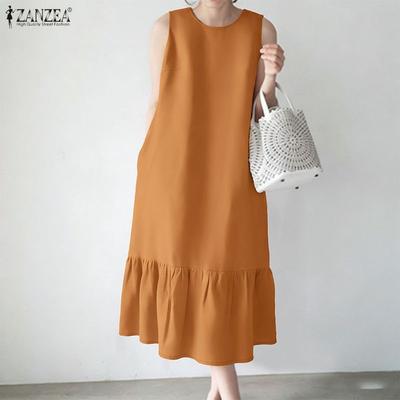 Women Casual Round Neck Summer Sleeveless Dress