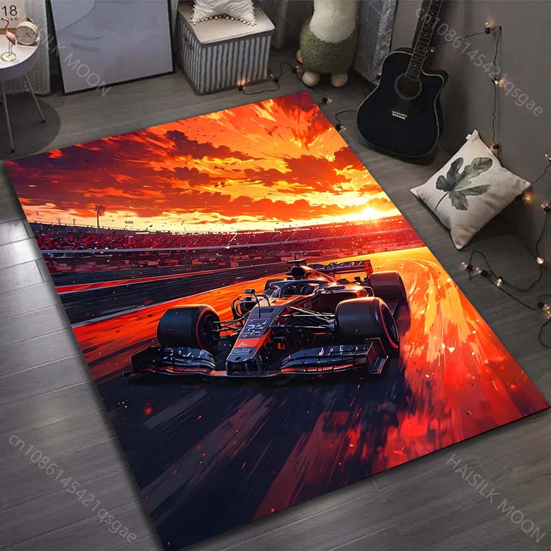 1PC Alfombra Estampada de Carreras F1 al Atardecer para Sala de Estar, Dormitorio, Mesita de Noche, Sofá, Felpudo Decoración Moderna del Hogar Alfombra de Área Alfombra de Lujo
