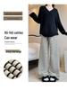 Women's Black & White Striped High-Waisted Fleece-Lined Wide-Leg Pants, Autumn/Winter, Slimming, Floor-Length.