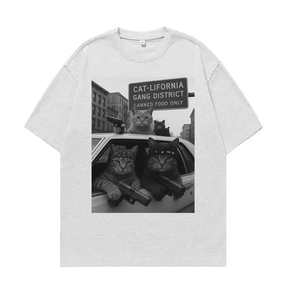 Unique Funny Cat Gang Meme Print T Shirt Unisex High Street Harajuku Y2k Oversized T-shirts Men Summer Tops Loose Cotton T-shirt
