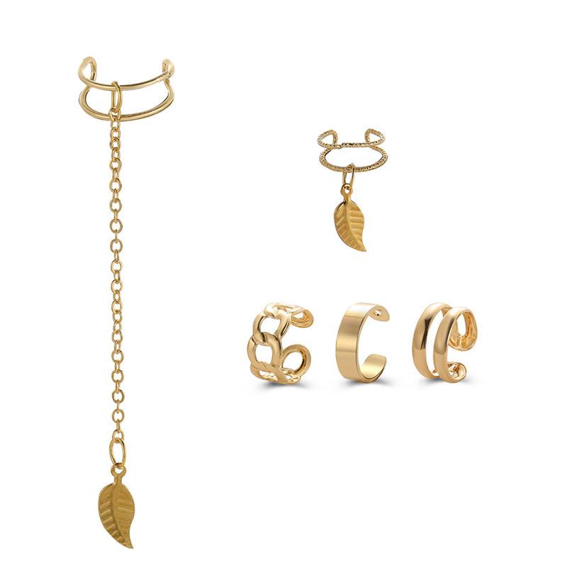 2026 New Gold Silver Color Leaves Clip Earrings for Women Fashion Ear Cuff Non-Piercing Earrings Set Trend Jewelry Gift