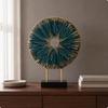 Abstract Desk Sculpture with Base Geometric Table Decor Metal Wall Disc Ornament Metallic-Finish House Decoration Modern Design