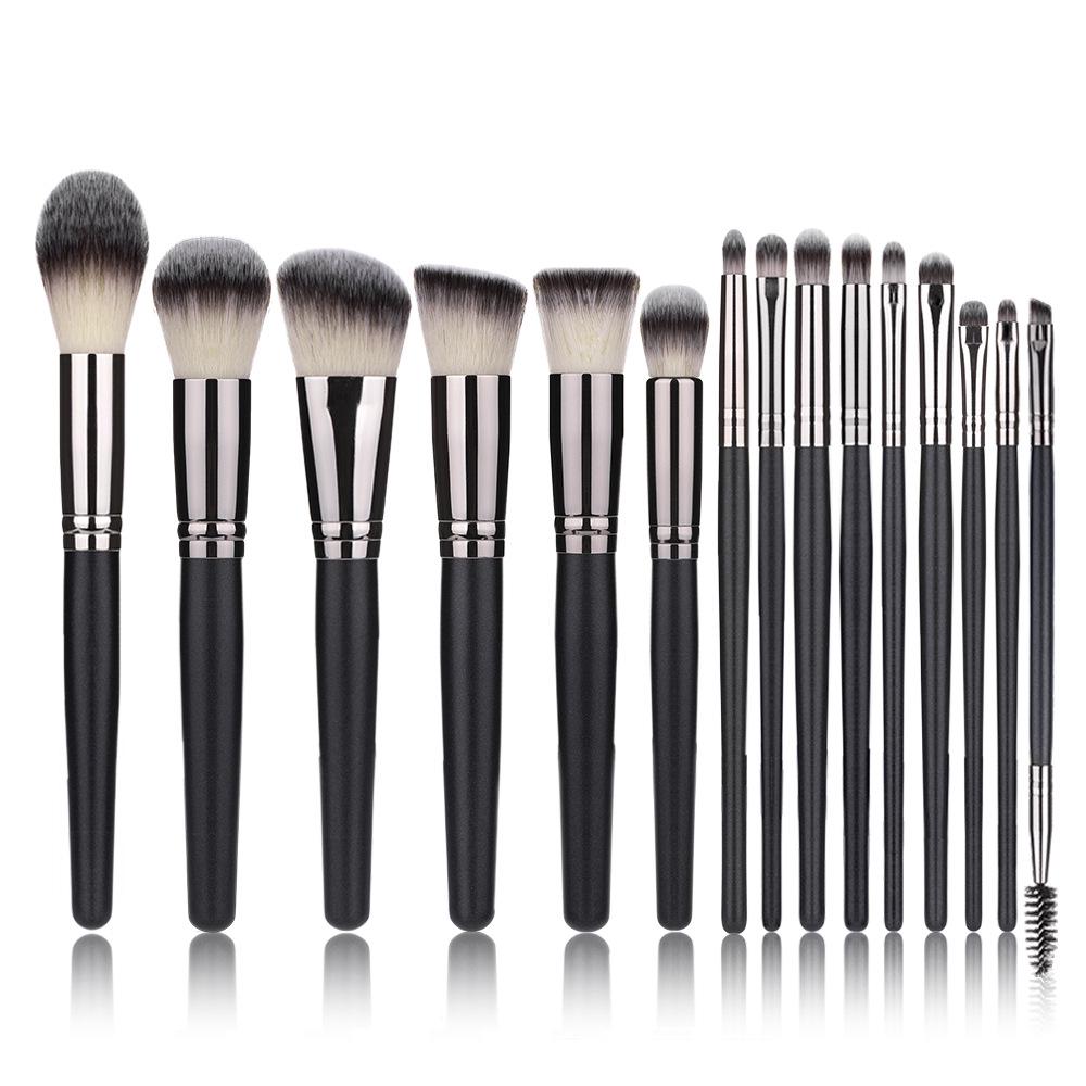15-Piece Matte Black Makeup Brush Set: Powder & Blush Tools Available Now