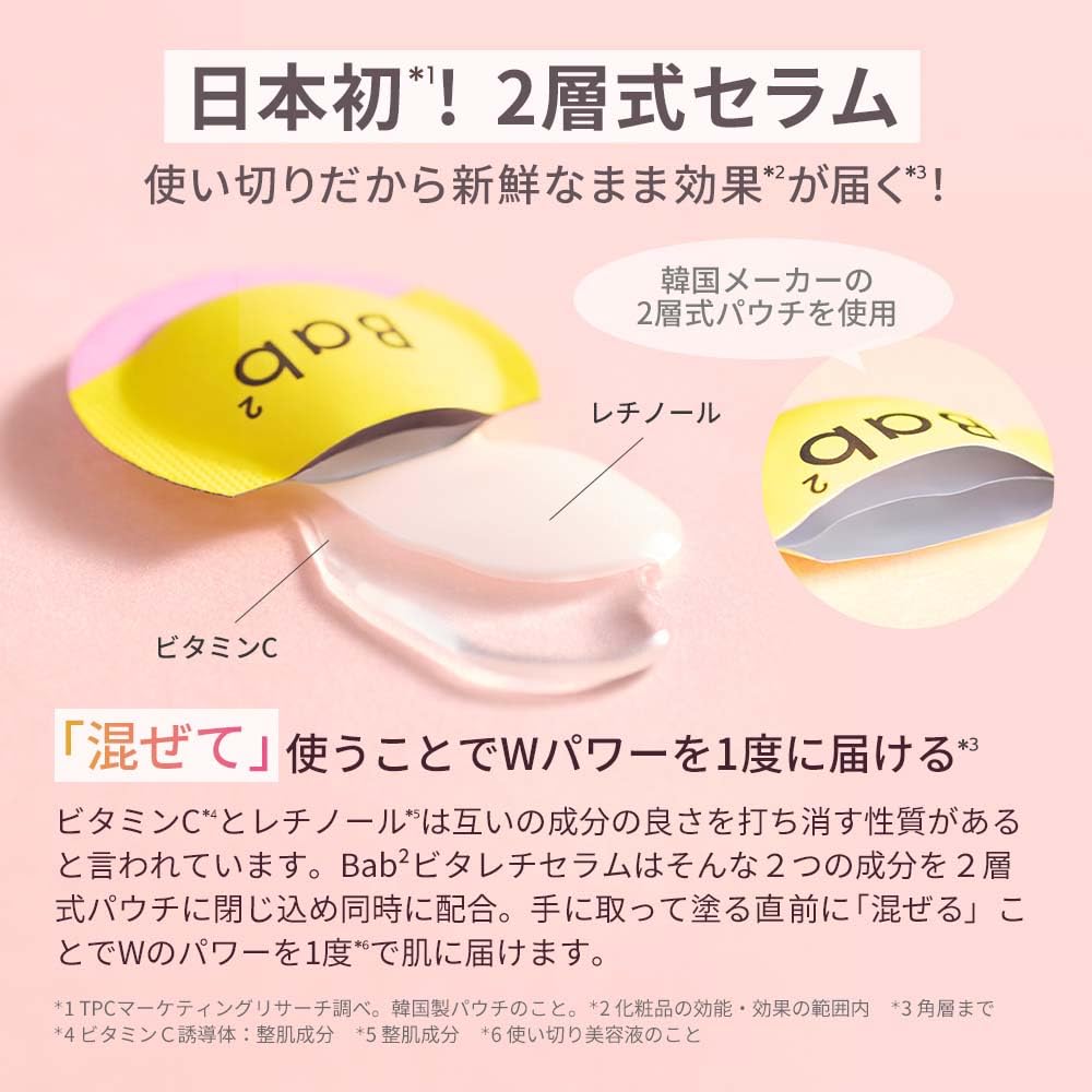 Bab2 (Babu Babu) Vitaleti Serum (Set of 2) | 1ml x 14 packets x 2 boxes | Serum with Vitamin C, Retinol, CICA, Niacinamide, Bakuchiol, and Ogio