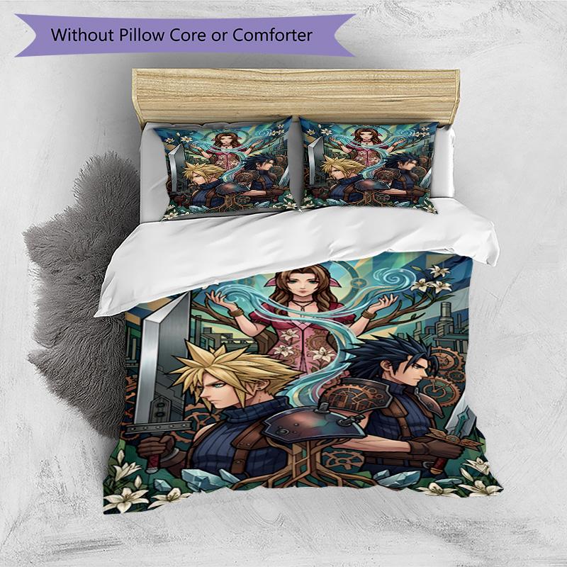 3pcs Duvet Cover Set (1*Duvet Cover + 2*Pillowcase, Without Core), Final Fantasy Print Bedding Set, Bedroom Decor, All‑Season, Birthday Gift