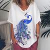 Fashion Women's T Shirt V-Neck Short Sleeve Top Women 3d Peacock Graphics Summer Plus Size Everyday Casual Female Clothing 5XL